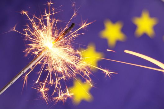 eu or european union flag with sparkler showing celebration concept