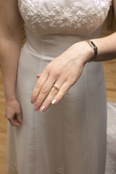 Bride proudly showing ring