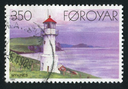 FAROE ISLANDS - CIRCA 1985: Lighthouses. Beacon on rocky coast, circa 1985.