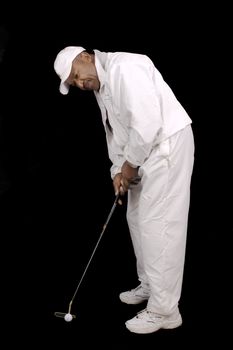 Golfer practising putting