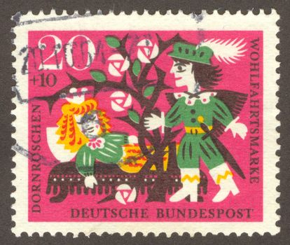 GERMANY -CIRCA 1964: Sleeping Beauty is a fairy tale classic, the first in the set published in 1697 by Charles Perrault, circa 1964.
