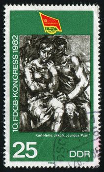 GERMANY  - CIRCA 1982: Free Federation of German Trade Unions, 10th congress. Young Couple by Karl-Heinz Jacob,  circa 1982.