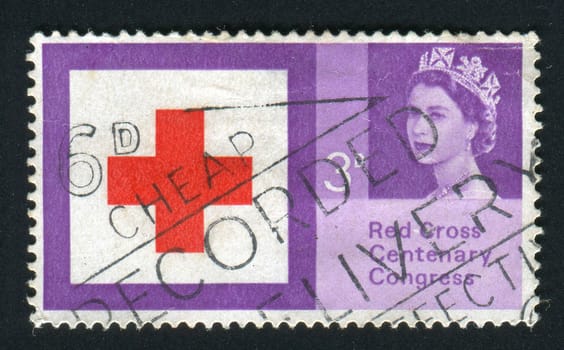 GREAT BRITAIN - CIRCA 1963: Red Cross and Elizabeth II, circa 1963.