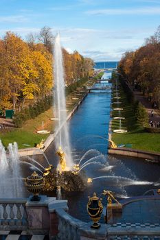 Big fountain in old park Peterhof (Petergof), Russia