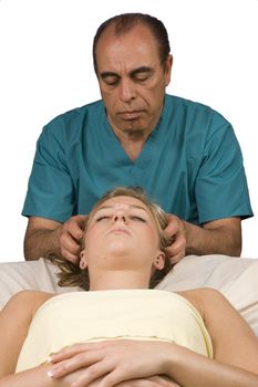 Woman getting a back massage Massage from a masseur