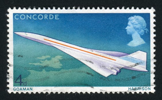 GREAT BRITAIN - CIRCA 1969: Concorde over Great Britain and France, circa 1969.