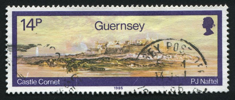 GUERNSEY - CIRCA 1985: Watercolors by Paul Jacob Naftel. Castle Cornet, circa 1985.