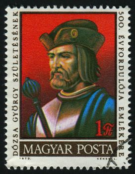 HUNGARY - CIRCA 1972: Gyorgy Dozsa (1474-1514) Peasant Leader, circa 1972.