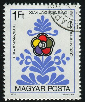 HUNGARY - CIRCA 1978: Congress emblem as flower, circa 1978.