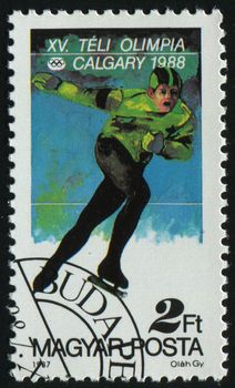 HUNGARY - CIRCA 1987: 1988 Winter Olympics Calgary, circa 1987.