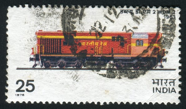 INDIA - CIRCA 1976: Ancient train with a steam locomotive, circa 1976.