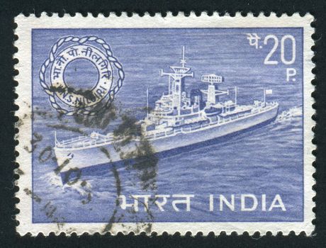 INDIA - CIRCA 1968: Big the military ship. JFrigate Nilgiri, circa 1968.