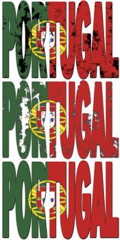 some very old grunge flag of portugal made of name of country