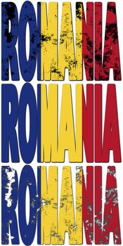some very old grunge flag of romania made of name of country