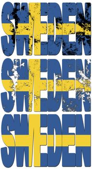 some very old grunge flag of sweden made of name of country