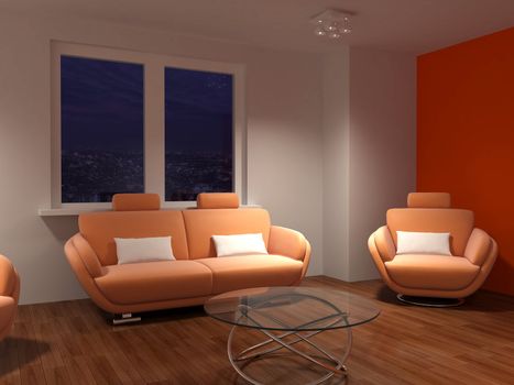 High resolution image interior. 3d illustration modern interior. Living room.