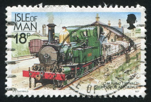 ISLE OF MAN  - CIRCA 1988: Ancient train with a steam locomotive, circa 1988.
