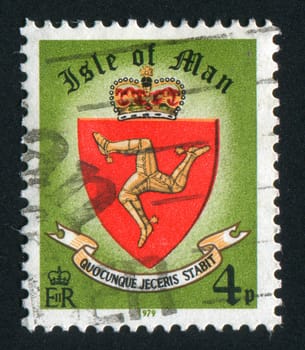 ISLE OF MAN - CIRCA 1979: Coat of arms of the Isle of Man, circa 1979.