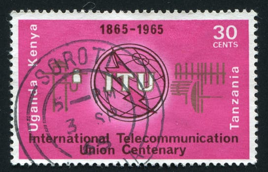 KENYA - CIRCA 1965: ITU Emblem, Old and Modern Communication Equipment, circa 1965.