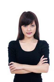 Portrait of an attractive young woman over white background.