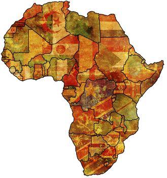 some very old grunge map with flags of africa