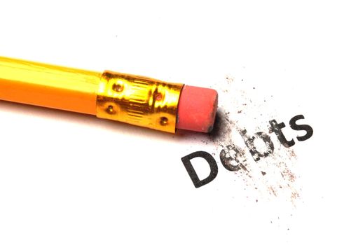 debt or debts concept with eraser showing finance or financial business problem concept