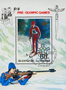 NORTH KOREA - CIRCA 1987: 1988 Winter Olympics Calgary, circa 1987.