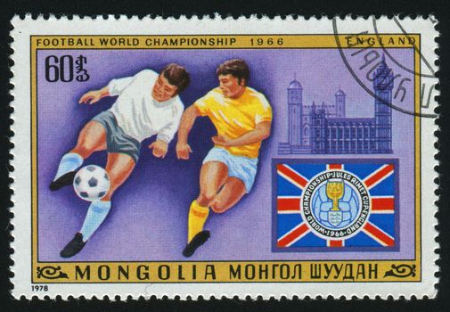 MONGOLIAN - CIRCA 1978: Various Soccer Scenes and Parliament and Big Ben,  London, 1966, circa 1978.