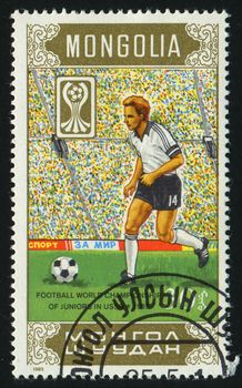 MONGOLIA - CIRCA 1985: Football world championship of juniors in USSR 1985, circa 1985.