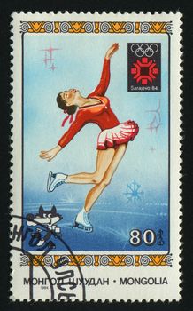 MONGOLIA - CIRCA 1984: 1984 Winter Olympics. Figure skating, circa 1984.