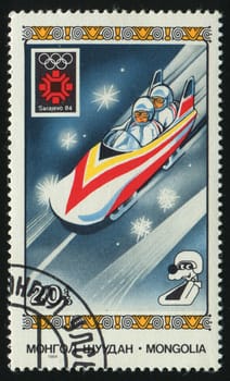 MONGOLIA - CIRCA 1984: 1984 Winter Olympics. bobsled, circa 1984.