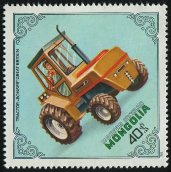 MONGOLIA - CIRCA 1982: Old tractor. Bonser, Gt. Britain, circa 1982.