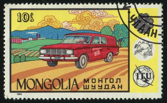 MONGOLIA - CIRCA 1983: Mail car communications emblem, circa 1983.