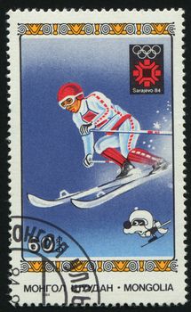 MONGOLIA - CIRCA 1984: 1984 Winter Olympics. giant slalom, circa 1984.