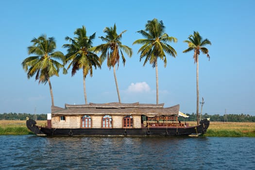 Traditional houseboat on Kerala backwaters. Kerala, India