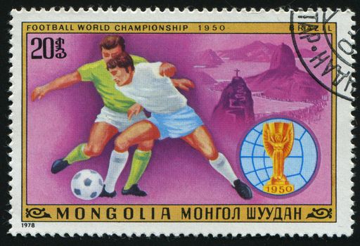 MONGOLIAN - CIRCA 1978: Various Soccer Scenes,  Sugar Loaf Mountain, Rio de Janeiro, Brazil, 1950, circa 1978.