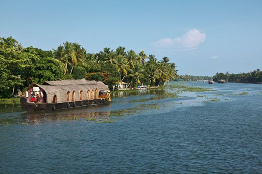 Traditional houseboat on Kerala backwaters. Kerala, India