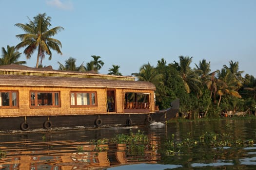 Traditional houseboat on Kerala backwaters. Kerala, India