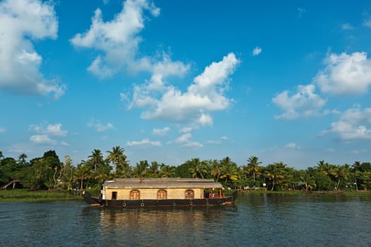 Traditional houseboat on Kerala backwaters. Kerala, India