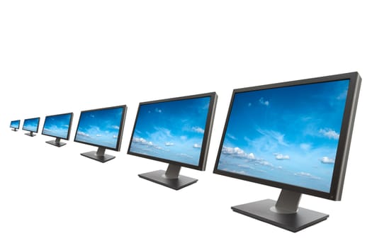 Computer monitor with sky on screen isolated on white background
