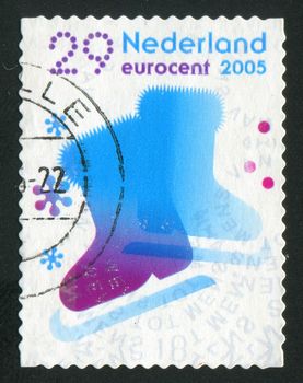 NETHERLANDS - CIRCA 2005: Christmas stamp. Skates, circa 2005.