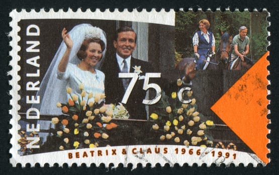 NETHERLANDS - CIRCA 1991: Queen Beatrix and Prince Claus, 25th Wedding Anniv, circa 1991.