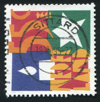 NETHERLANDS - CIRCA 1995: Stamp of the Netherlands with an abstract, colour background, circa 1995.
