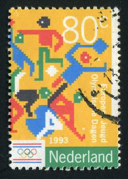 NETHERLANDS - CIRCA 1993: European Youth Olympic Days. Symbols of Olympic sports, circa 1993.