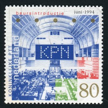 NETHERLANDS - CIRCA 1980: Stock Exchange. Floor Initials KPN, circa 1980.