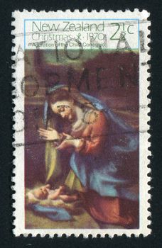 NEW ZEALAND - CIRCA 1970: Adoration, by Correggio, circa 1970.