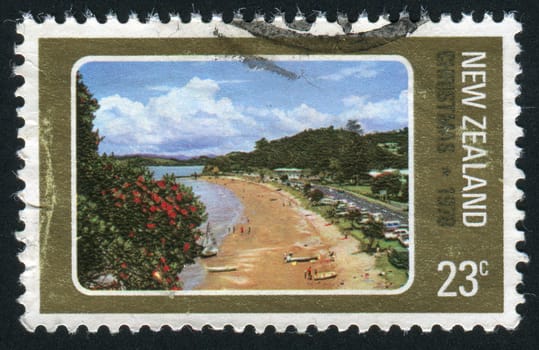NEW ZEALAND - CIRCA 1978: Beach scene. Sea beach of New Zealand, circa 1978.