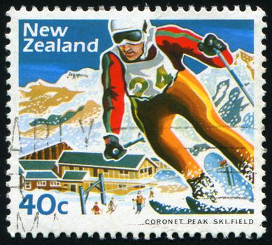 NEW ZEALAND - CIRCA 1984: Skier, Mount Hult. Cronet peak, circa 1984.