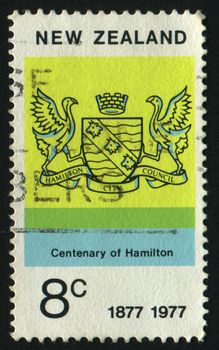 NEW ZEALAND - CIRCA 1977: Arms of Hamilton, circa 1977.