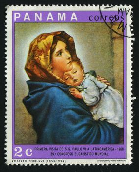 PANAMA - CIRCA 1972: First Visit of Pope Paul VI to Latin America. Madonna and child, circa 1972.
